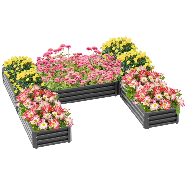 Outsunny Steel Raised Garden Bed Set of 5 Large Box Planters Gray