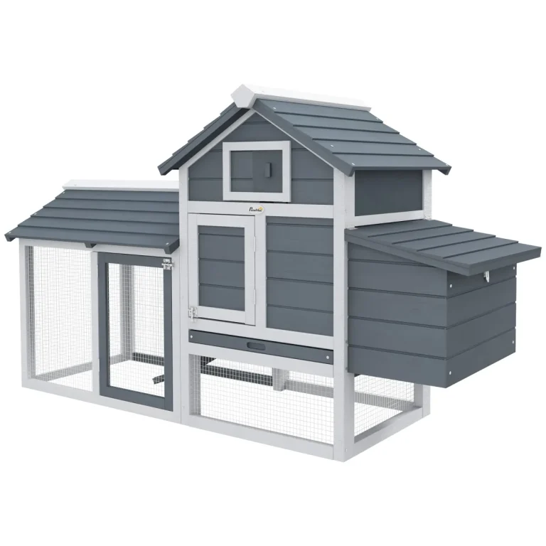 PawHut 59 Inch Small Wooden Chicken Coop Hen House White